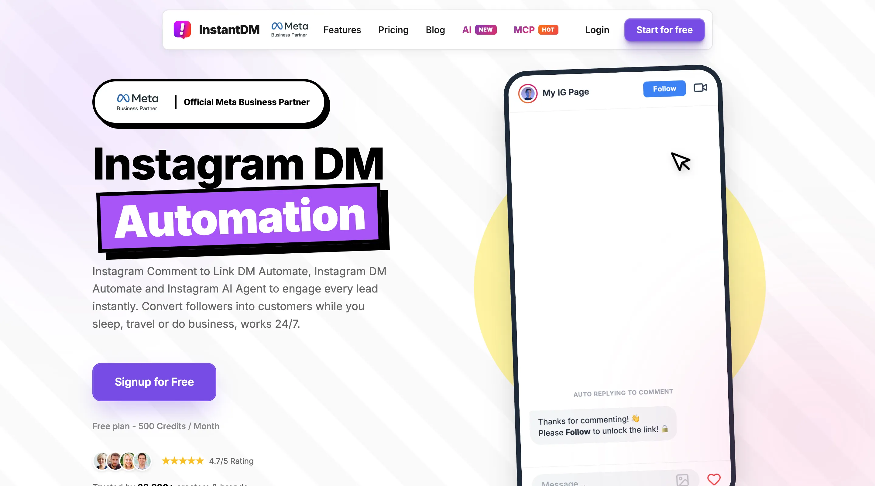 InstantDM homepage