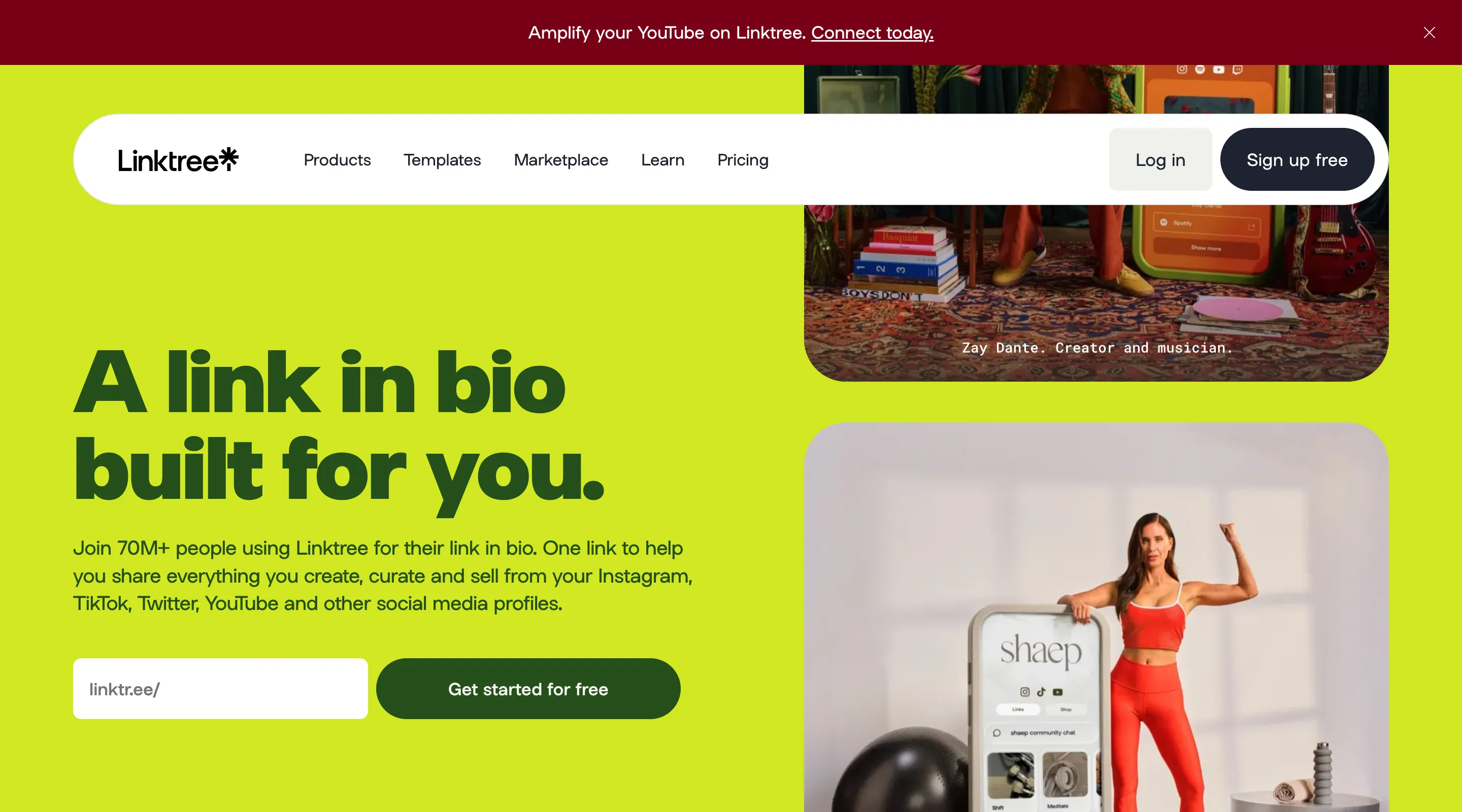 Linktree homepage