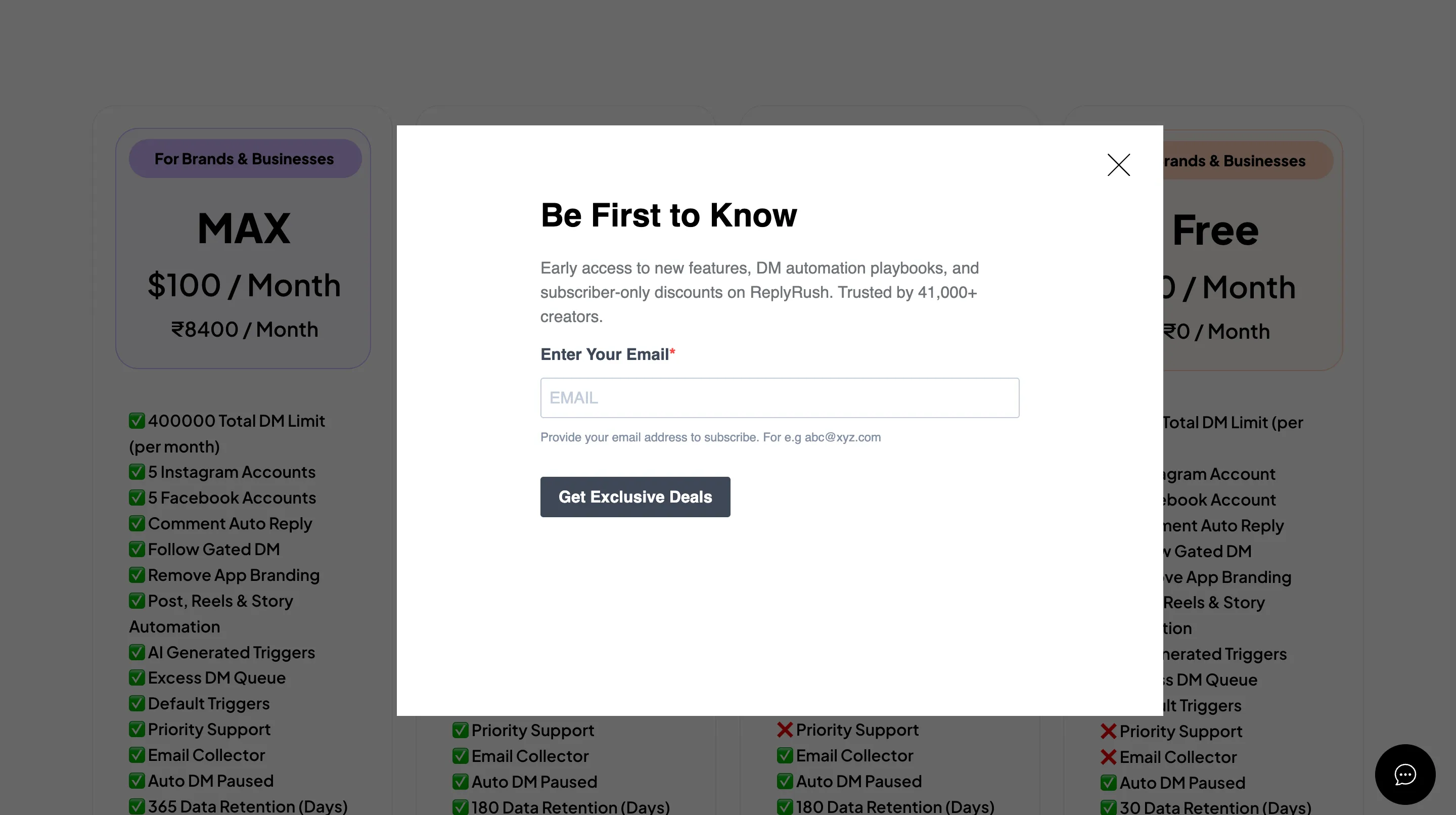 ReplyRush pricing page